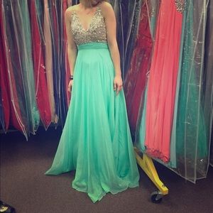 Long teal prom dress