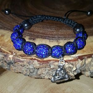 Buddha Silver Plated Blue Shamballa Bracelet NEW