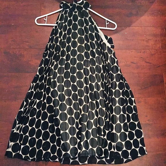 Mod dot pleated mock turtleneck swing dress