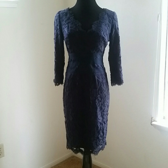 Tadashi Shoji Navy Dress with Lace Detail