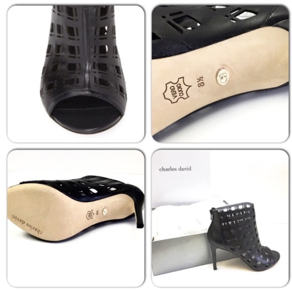 Charles David Black Leather Iva Cutout Bootie- New - Picture 3 of 4