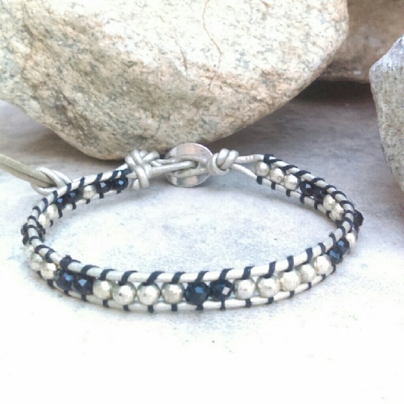 Silver And Black Mix Single Wrap Leather Bracelet