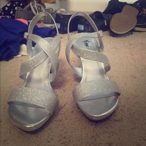 Strappy silver heeled sandals