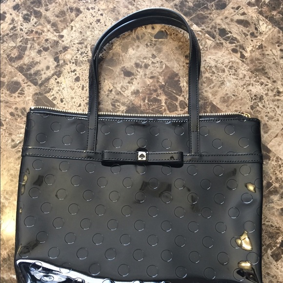 Kate spade small tote in black patent with dots