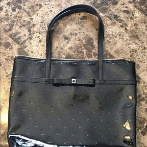 Kate spade small tote in black patent with dots