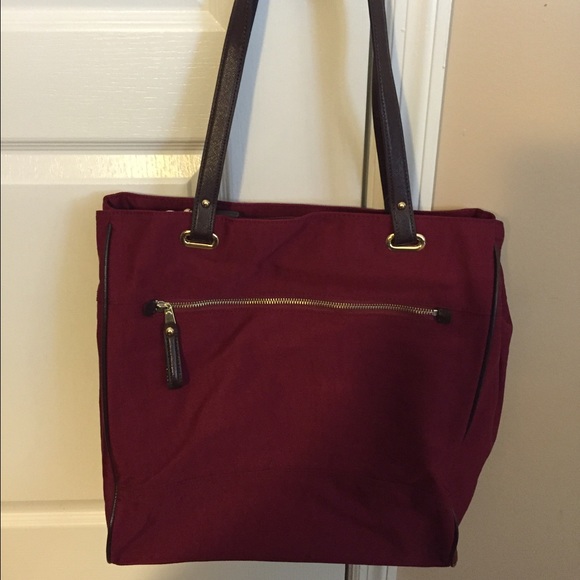 Banana Republic Wine nylon tote with leather trim