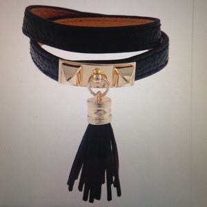 Pyramid stud & tassel wrap bracelet