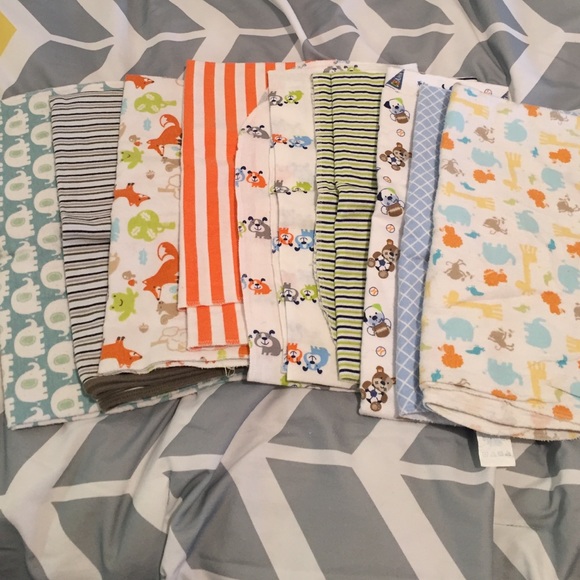 9 Infant receiving Blankets. 1Fleece Baby Blanket