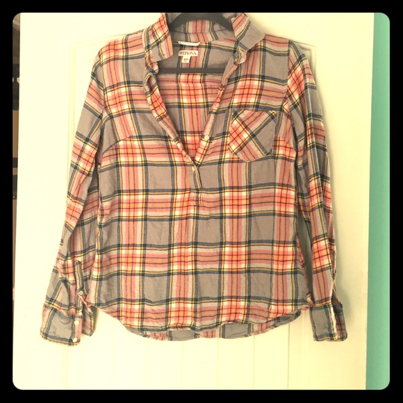 Pink and grey flannel collared shirt