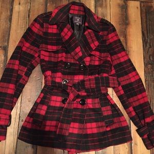 Forever 21 Lumberjack Belted Peacoat