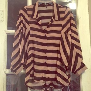 Sheer striped three quarter length blouse.