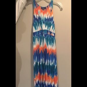 Tart orange and blue maxi dress