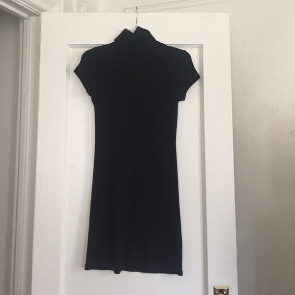 Black mini knit dress with capped sleeves