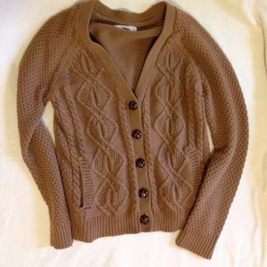 Fisherman knit chestnut brown cardigan