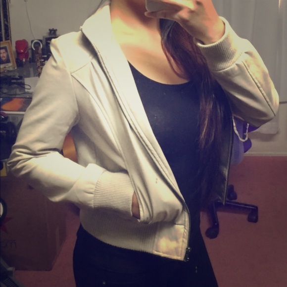 Cream Faux Leather Jacket