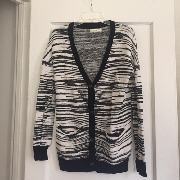 Black & white zebra cardigan with black trim