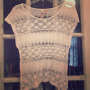 Short sleeve sheer lace shirt.