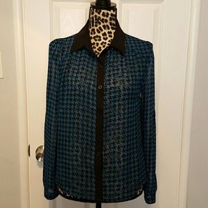 2 for $10 Blue houndtooth button down blouse