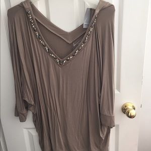 Lane Bryant Double VNeck tan top with crystals