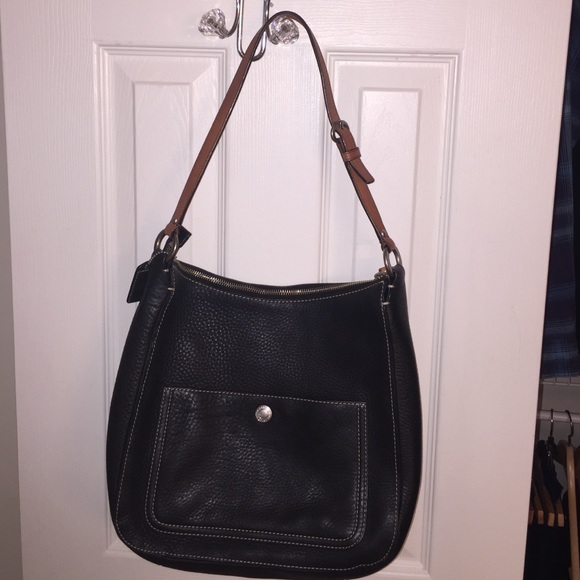 Coach Classic Leather Black and Cognac Tan Handbag - Picture 1 of 4