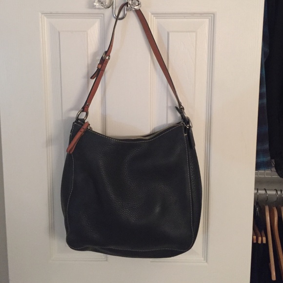 Coach Classic Leather Black and Cognac Tan Handbag - Picture 3 of 4