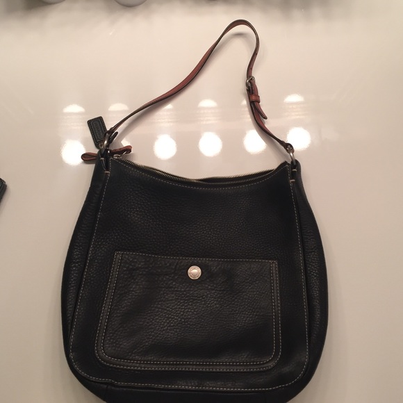 Coach Classic Leather Black and Cognac Tan Handbag - Picture 4 of 4