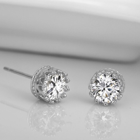 Crystal Stud Crown Earrings - Picture 2 of 3