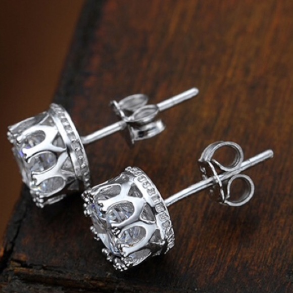 Crystal Stud Crown Earrings - Picture 3 of 3