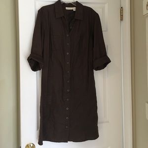 Brown linen shirt dress