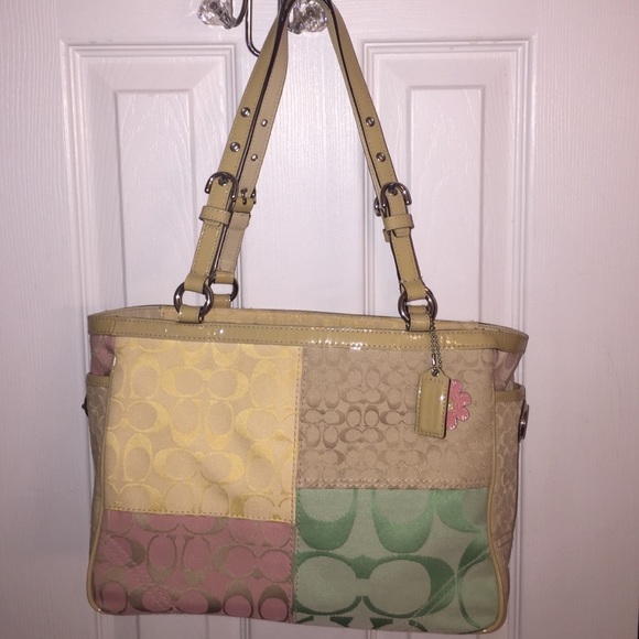 Coach Tote Pastel Colors with Silver Metal Detail