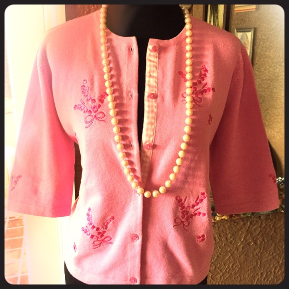 Lily Pulitzer Baby Pink Sweater w Sewn-in Floral