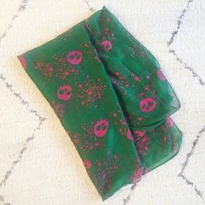 Green & Pink Skull Print Scarf