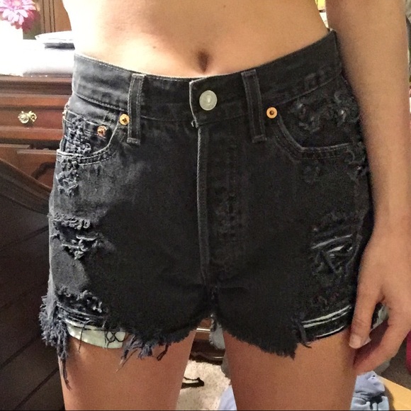 Levi Strauss distressed black high-waisted shorts