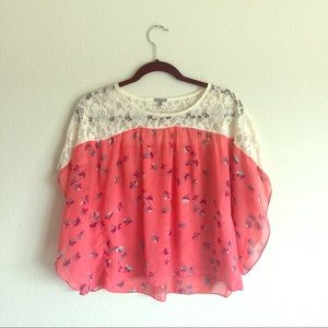 Lace and chiffon flowy top