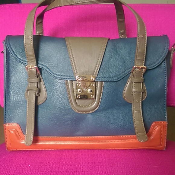 Tri-tonal, vegan leather satchel - Picture 1 of 5