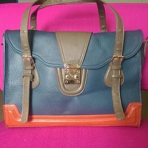 Tri-tonal, vegan leather satchel