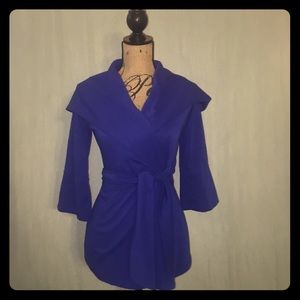 blue hooded sweatshirt with wrap waist