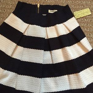 Navy and White Striped Flare Skirt