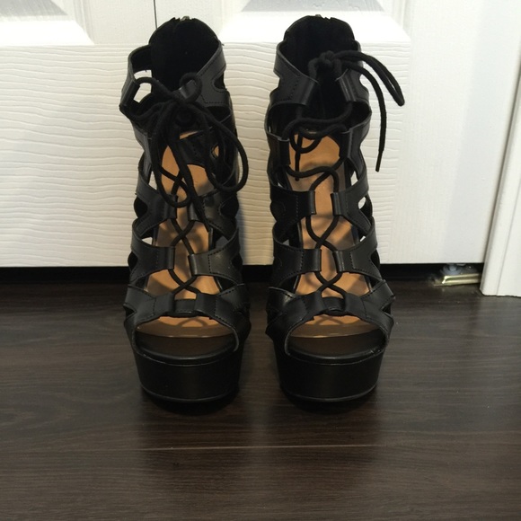 Brand new black lace up platform heels