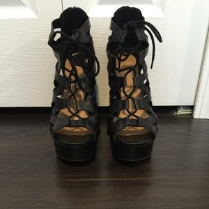 Brand new black lace up platform heels