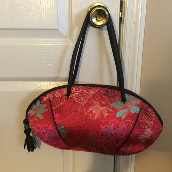 Shanghai Tang satin floral print satchel