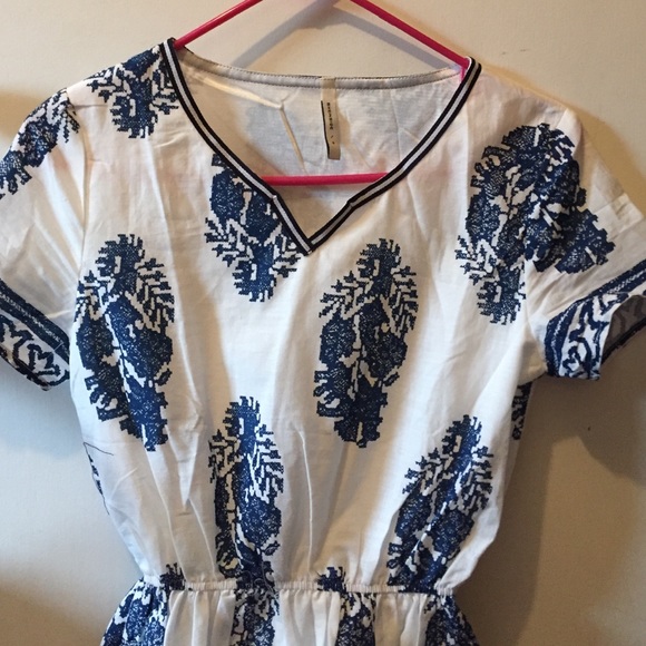 Navy and White Printed Mini Dress