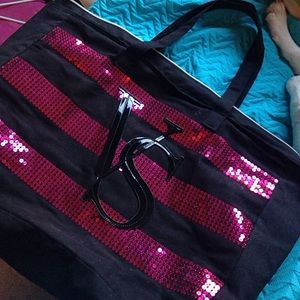 Victoria secret pink and black sequin bag