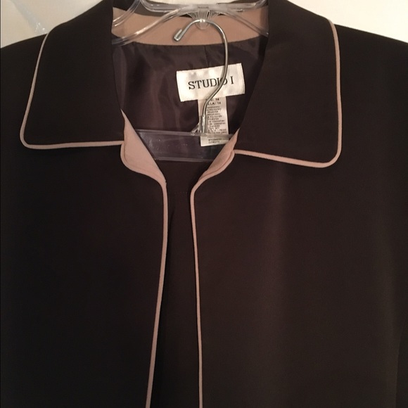Chocolate/tan Sz 14 suit with long jacket & pants - Picture 2 of 3