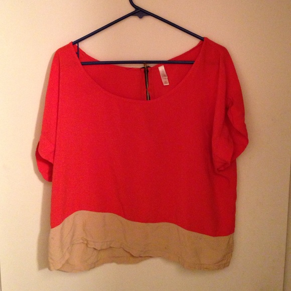 Salmon and tan crop top