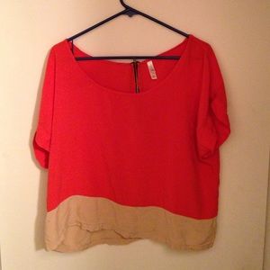 Salmon and tan crop top