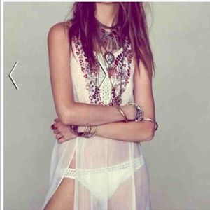 Free people embroidered and beaded sheer panel top