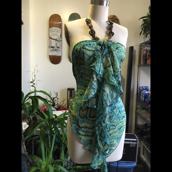 Sale! NWOT Semi Sheer, Snake Print Beaded Halter