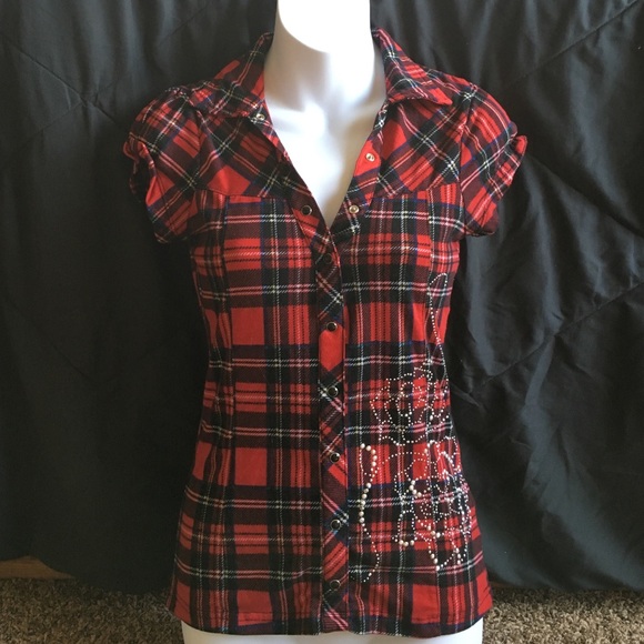 Plaid shirt with bling accent