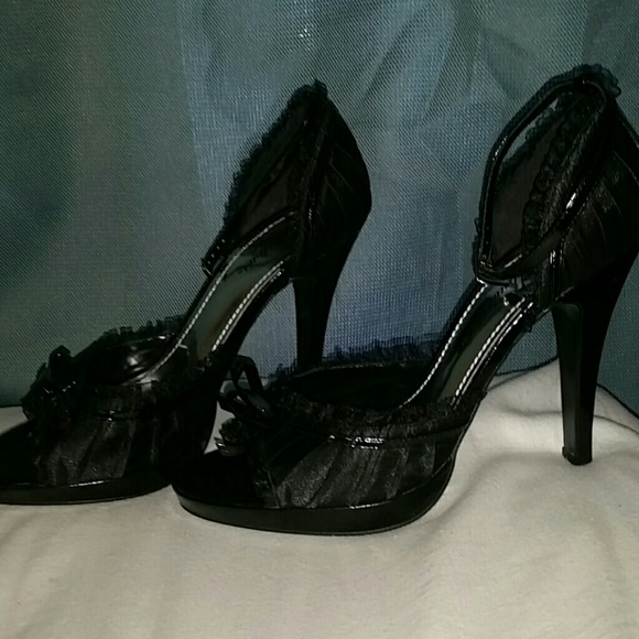 Size 10 SEXY black ankle strap satin heel